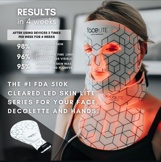 Facelite red light therapy and near infrared face mask and neck and chest mask